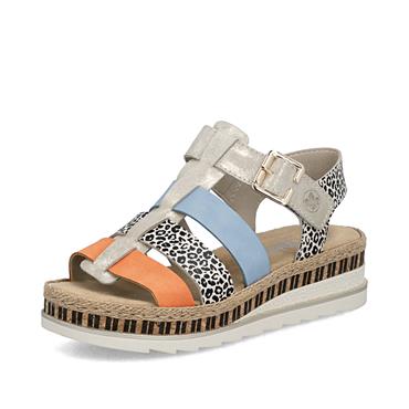 Rieker Multi Strap Low Wedge Sandal - Multi Print